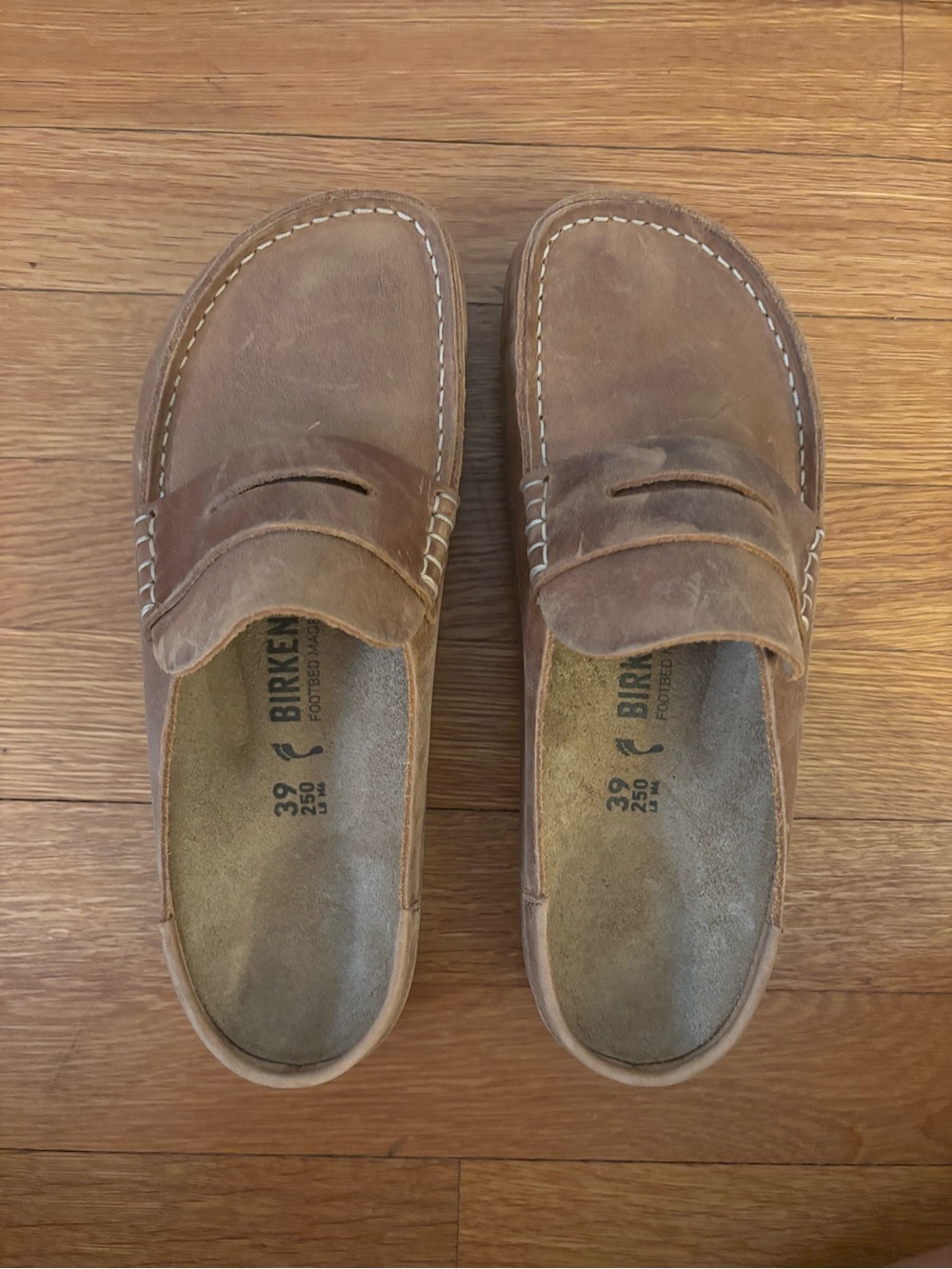 Birkenstock Naples Wrapped- Women’s Brown Suede Penny Loafer Clogs (Size 39)